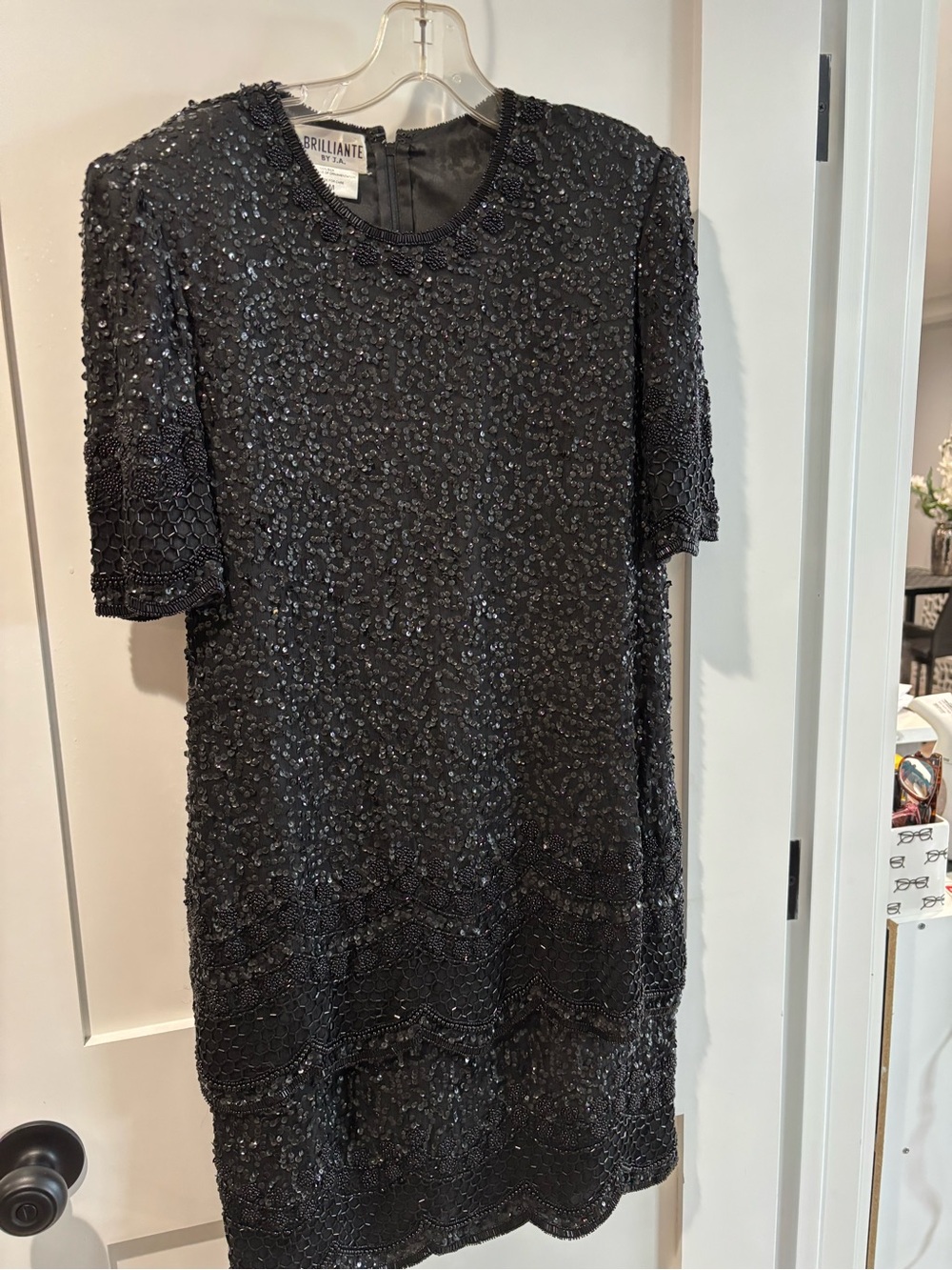 Brilliante Black Beaded Short-Sleeve Dress